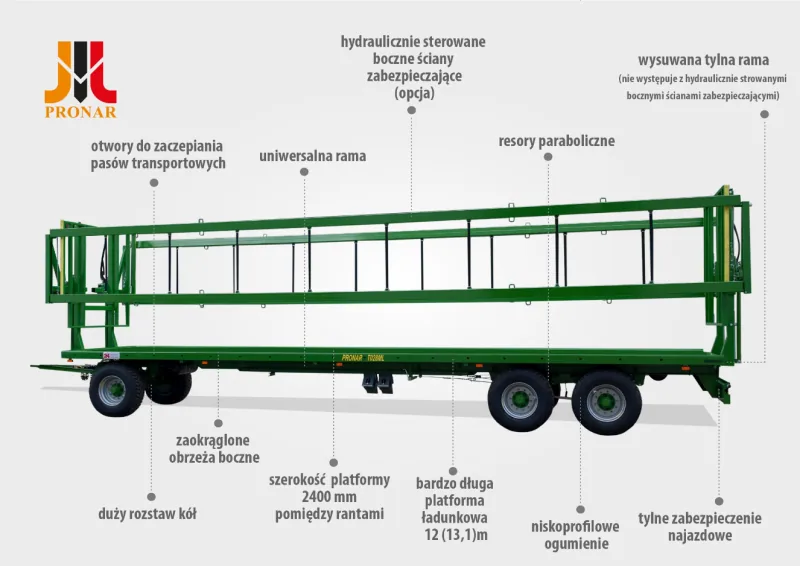 Przyczepa platformowa do bel PRONAR T028ML hydrauliczne, zdjęcie 3